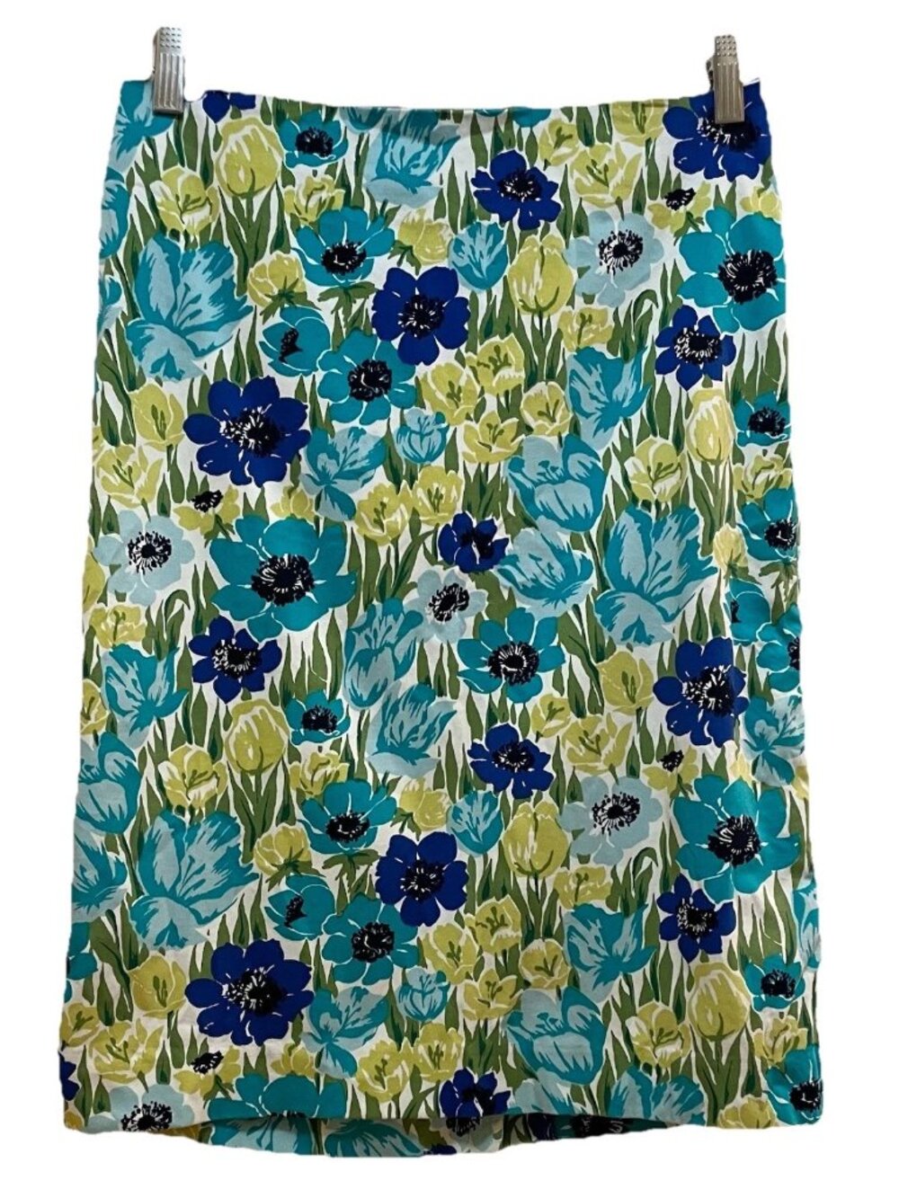 TALBOTS Blue & Green Tropical Floral Print Pencil Skirt Sz 4